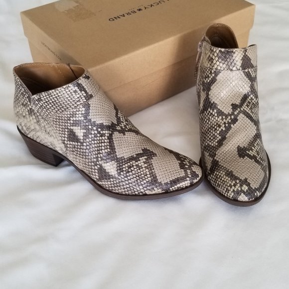 NIB LUCKY BRAND BRINTLY ANKLE BOOTIE WATERPROOF SNAKE PRINT EMBOSSED LEATHER 8 - Picture 6 of 12